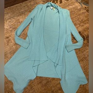 Autumn Cashmere 100% cashmere long lined duster cardigan sweater Med turquoise